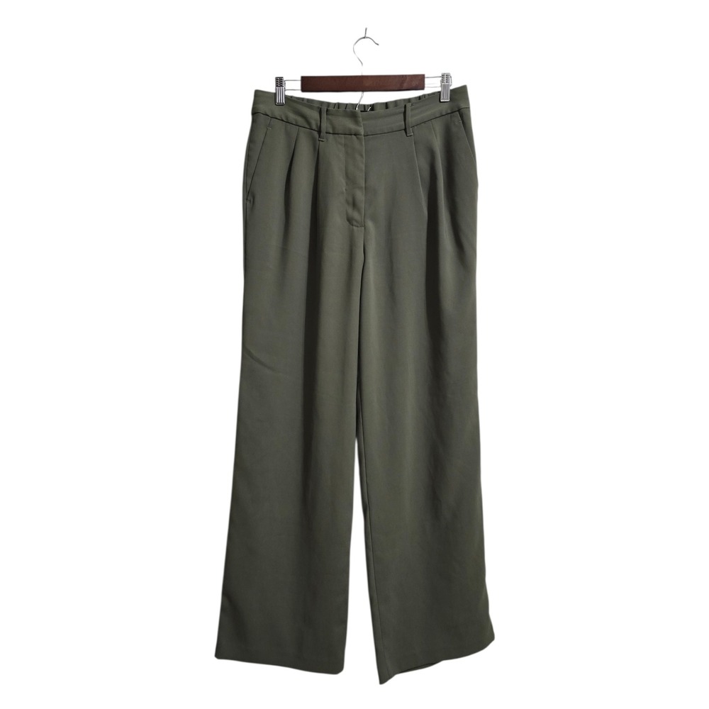 Quince Stretch Crepe Pleated Wide Leg Pant In Olive Sz 10